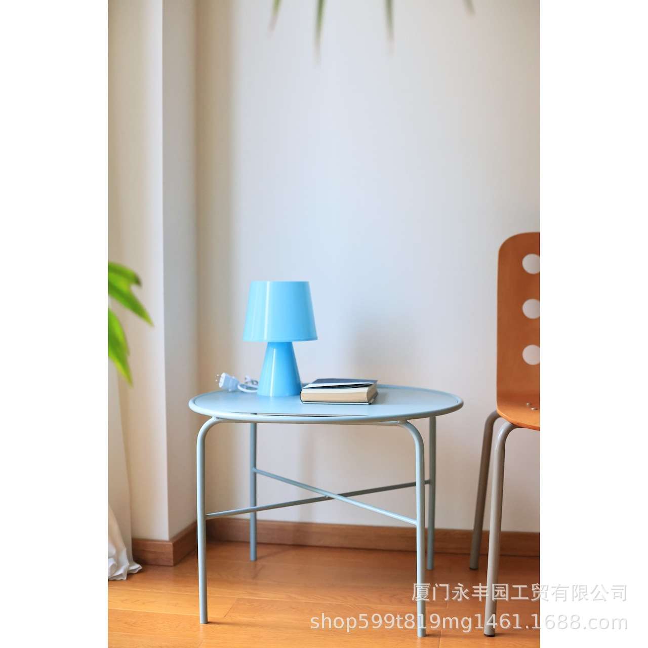 嘻物所蓝色金属边桌极简现代简约客厅沙发圆桌圆形设计小茶几圆几
