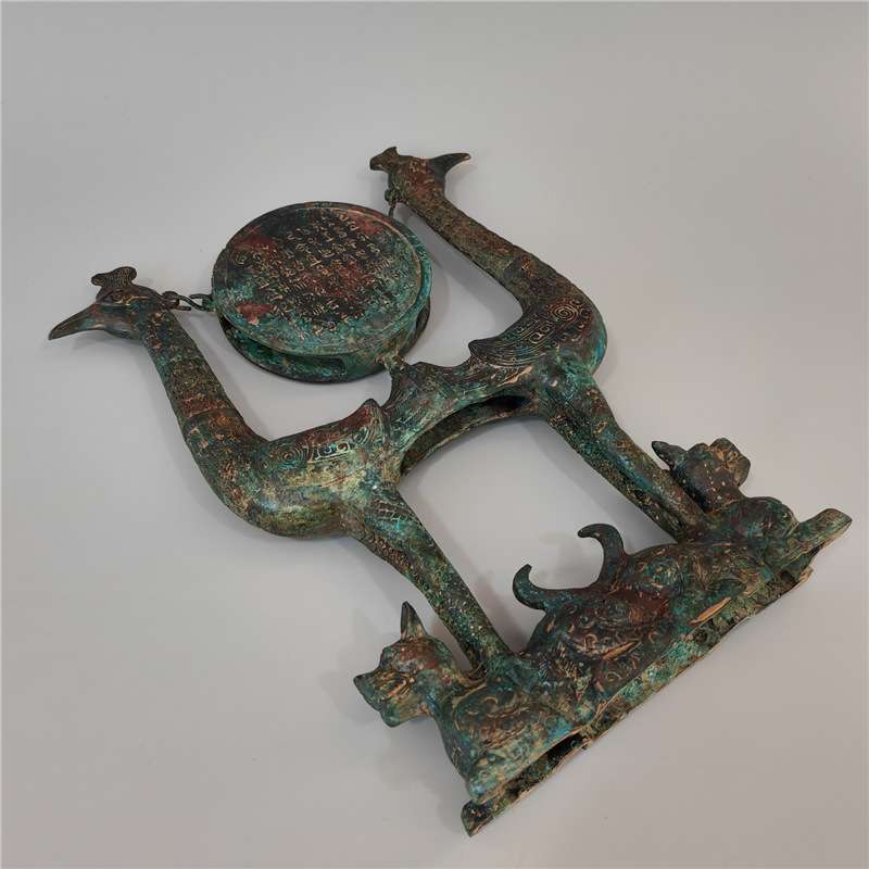 战国虎座凤架鼓古青铜器古代乐器双鸟鼓架凤鼓软装饰品影视道具