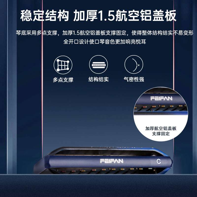 FEIFAN飞繁星空F10十孔C调Paddy布鲁斯专业演奏级口琴航空铝盖板