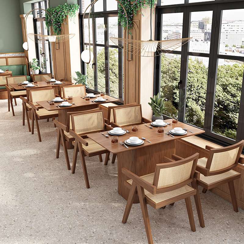 东南亚风格实木藤编卡座沙发设计师港式茶餐厅咖啡连锁店桌椅组合