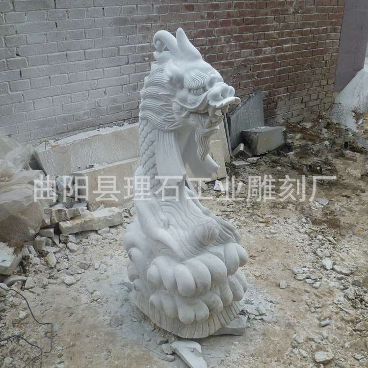 石雕龙头鱼 汉白玉鳌鱼 大理石鲤鱼跳龙门雕塑 神兽龙鱼喷水摆件