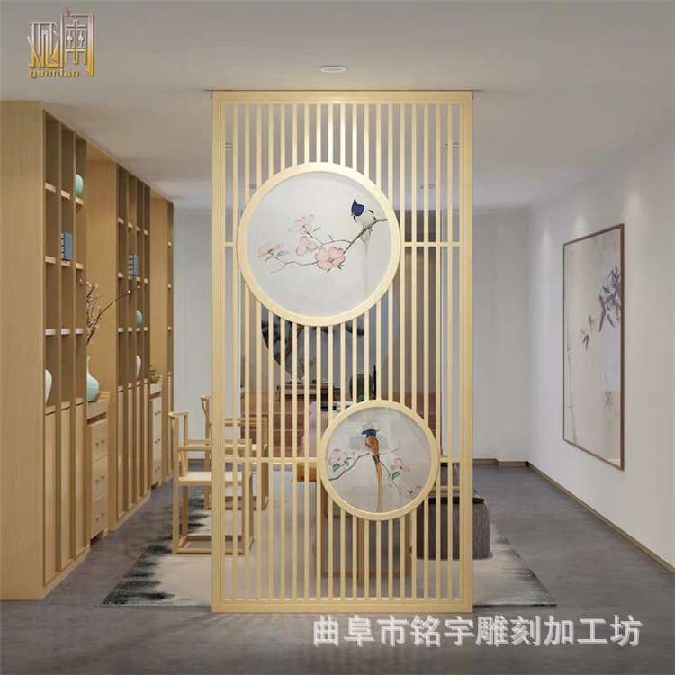 新中式木屏风隔断客厅书房实木现代时尚玄关镂空顶天立地屏风花格