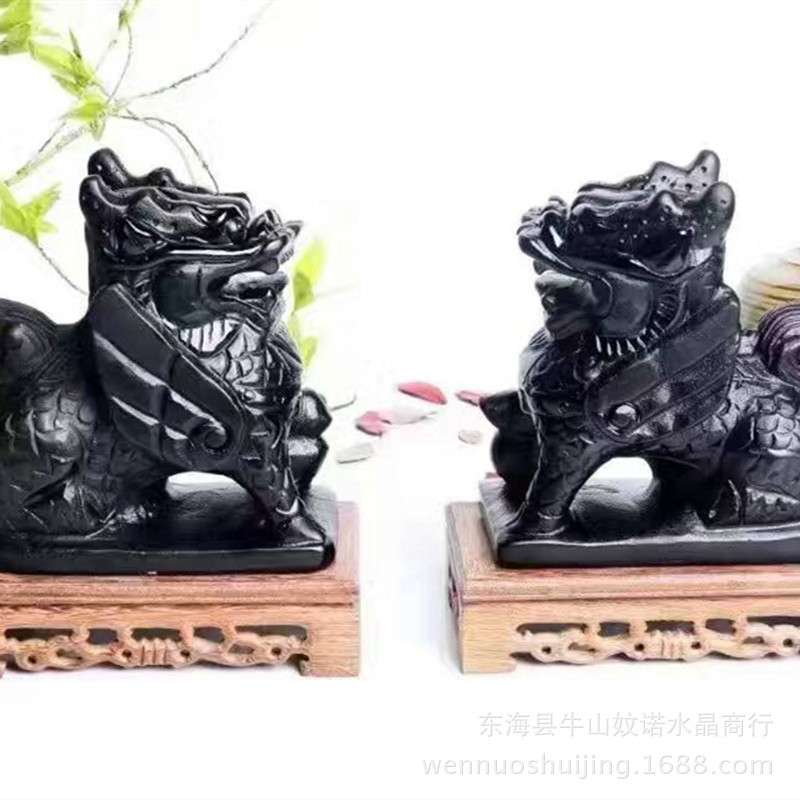 黑曜石麒麟摆件 大号麒麟摆件 吉祥圣物气 气福气气麒麟吉祥