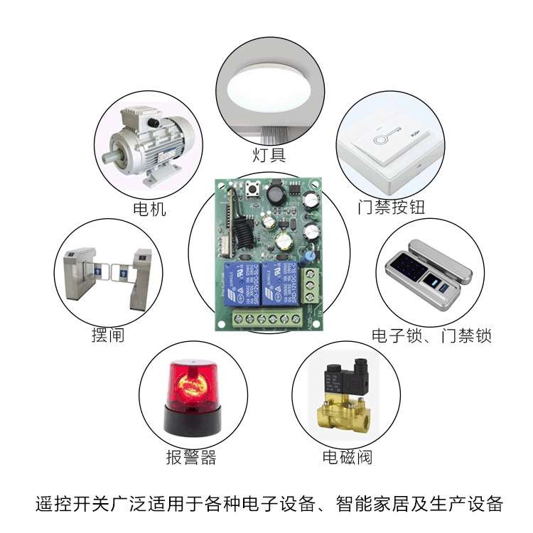 无线遥控接收开关全套220V宽电压两路灯具门窗闸道控制器315/433M