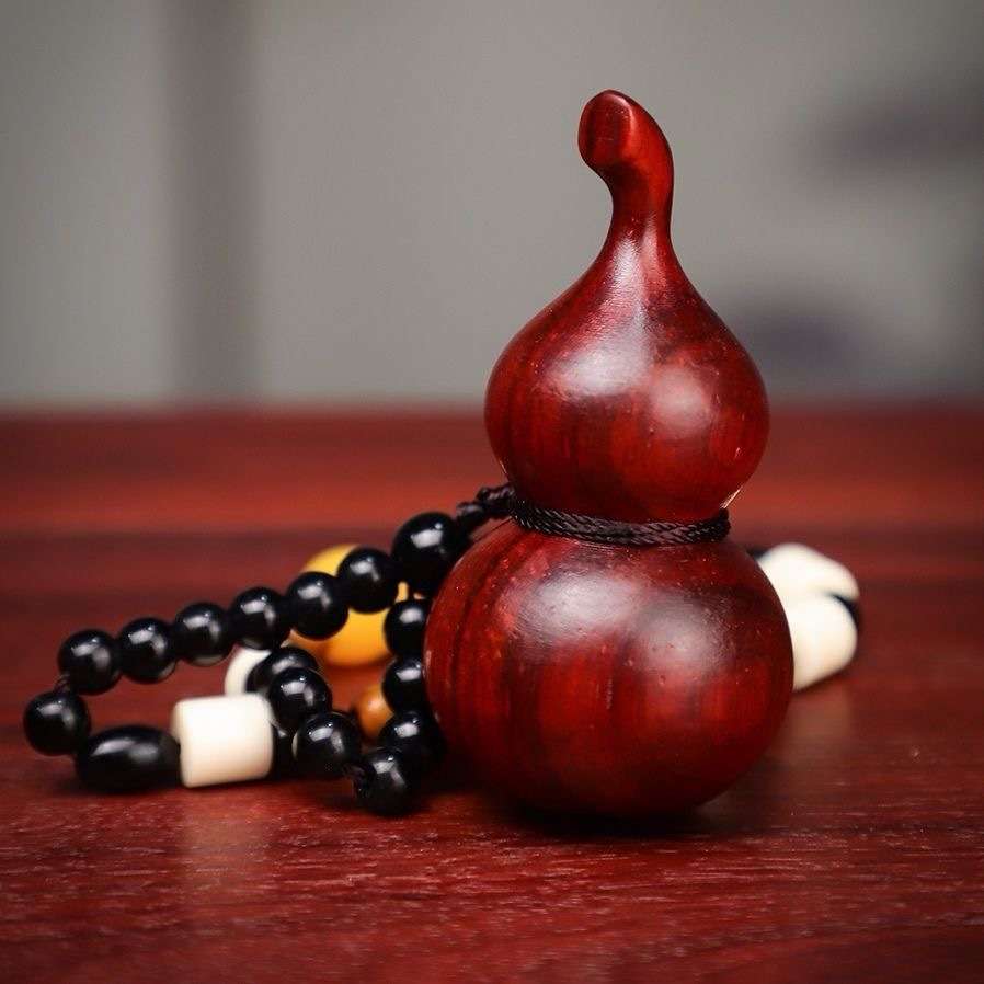小叶紫檀精雕葫芦手把件福禄文玩多子多福中式木制工艺品车内挂件