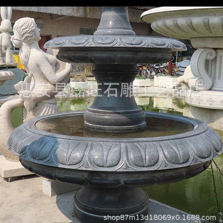 石雕喷泉 庭院流水池子中式喷泉 酒店欧式大理石三层喷泉