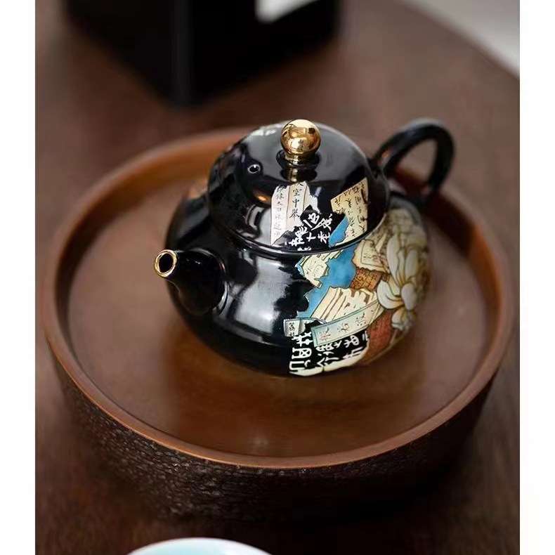 复古八破图陶瓷茶壶单壶高脚杯茶壶一壶一杯单人泡茶小茶壶一人