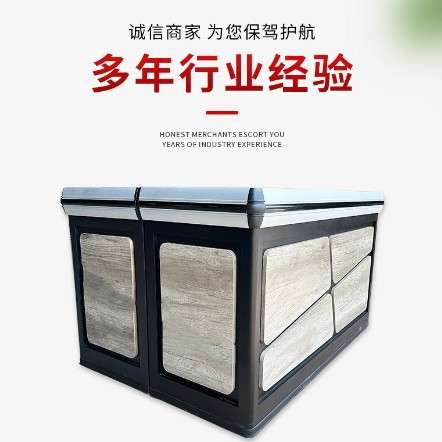 超市收银台黑色金属柜斜拼铝合金边高档收款柜台货架多功能多层