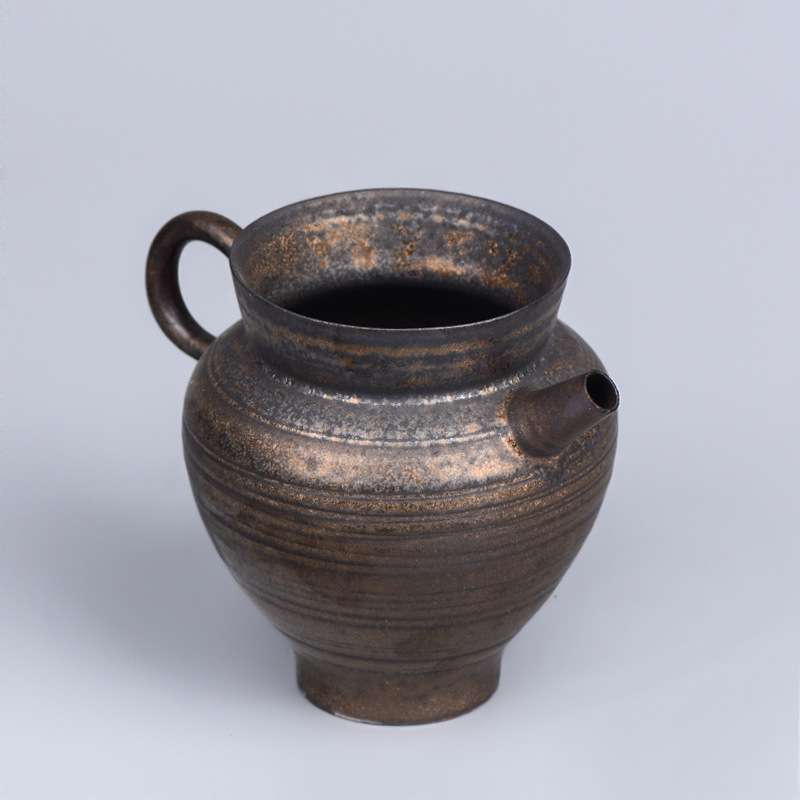 手工粗陶公道杯仿古鎏金分茶器日式茶壶陶瓷茶漏杯执壶茶海