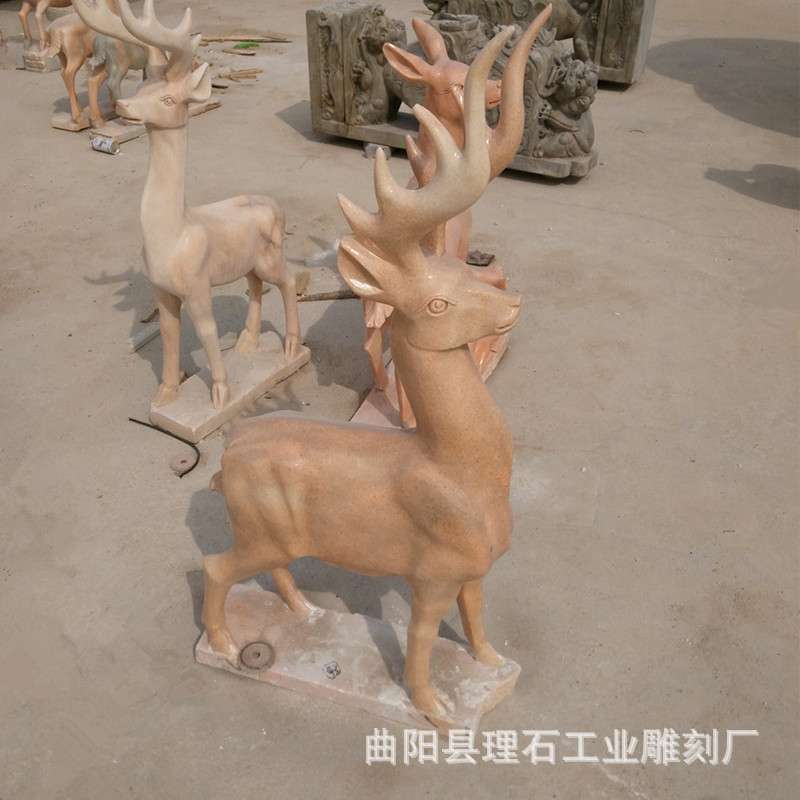 石雕小鹿梅花鹿汉白玉母子鹿公园草地仿真动物雕塑户外大理石摆件
