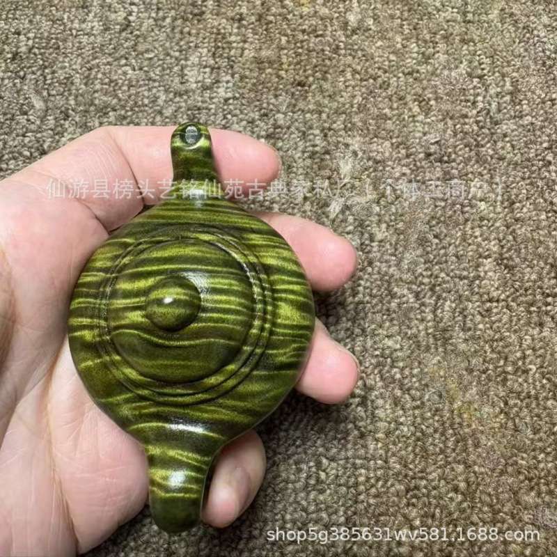 艺铭仙苑金丝楠木阴绿料水波纹手把件文玩把把壶摆件茶壶工艺品