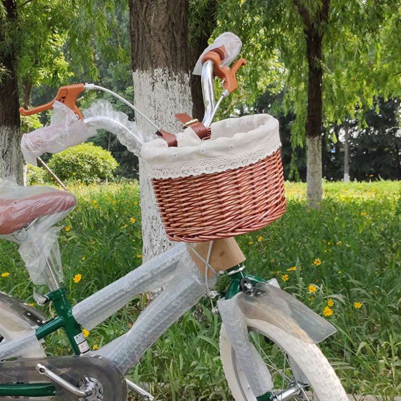 柳编圆形藤编车篮带内衬自行车车筐儿童车篮购物篮宠物篮一件代发
