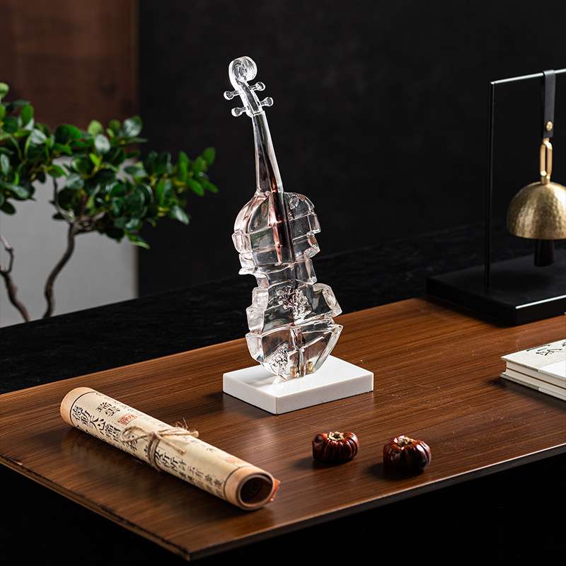匠十三 新中式透明水墨小提琴创意艺术工艺品高档软家居装饰品摆