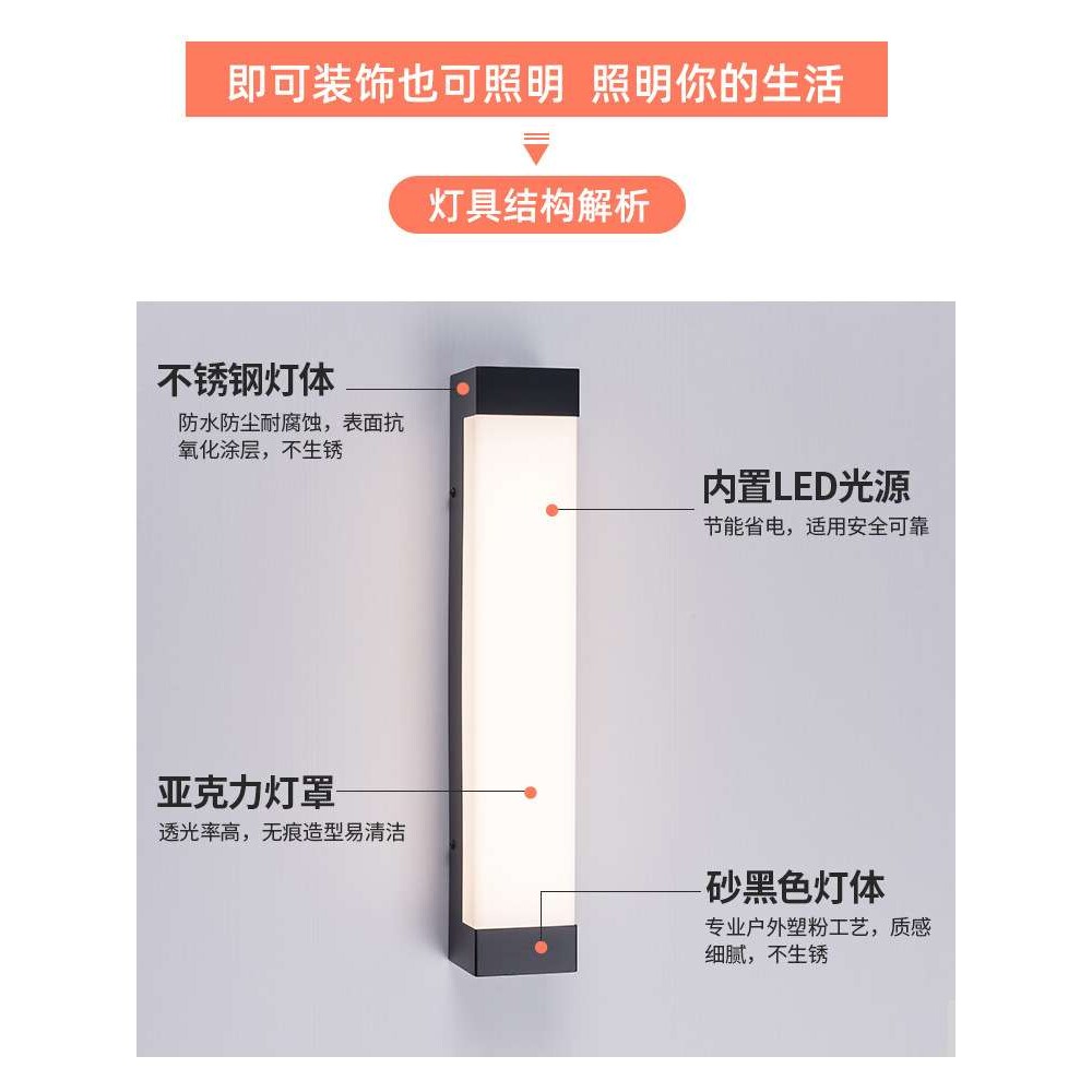 户外壁灯过道楼梯阳台浴室楼梯免打孔墙壁挂灯室外防水Led庭院灯