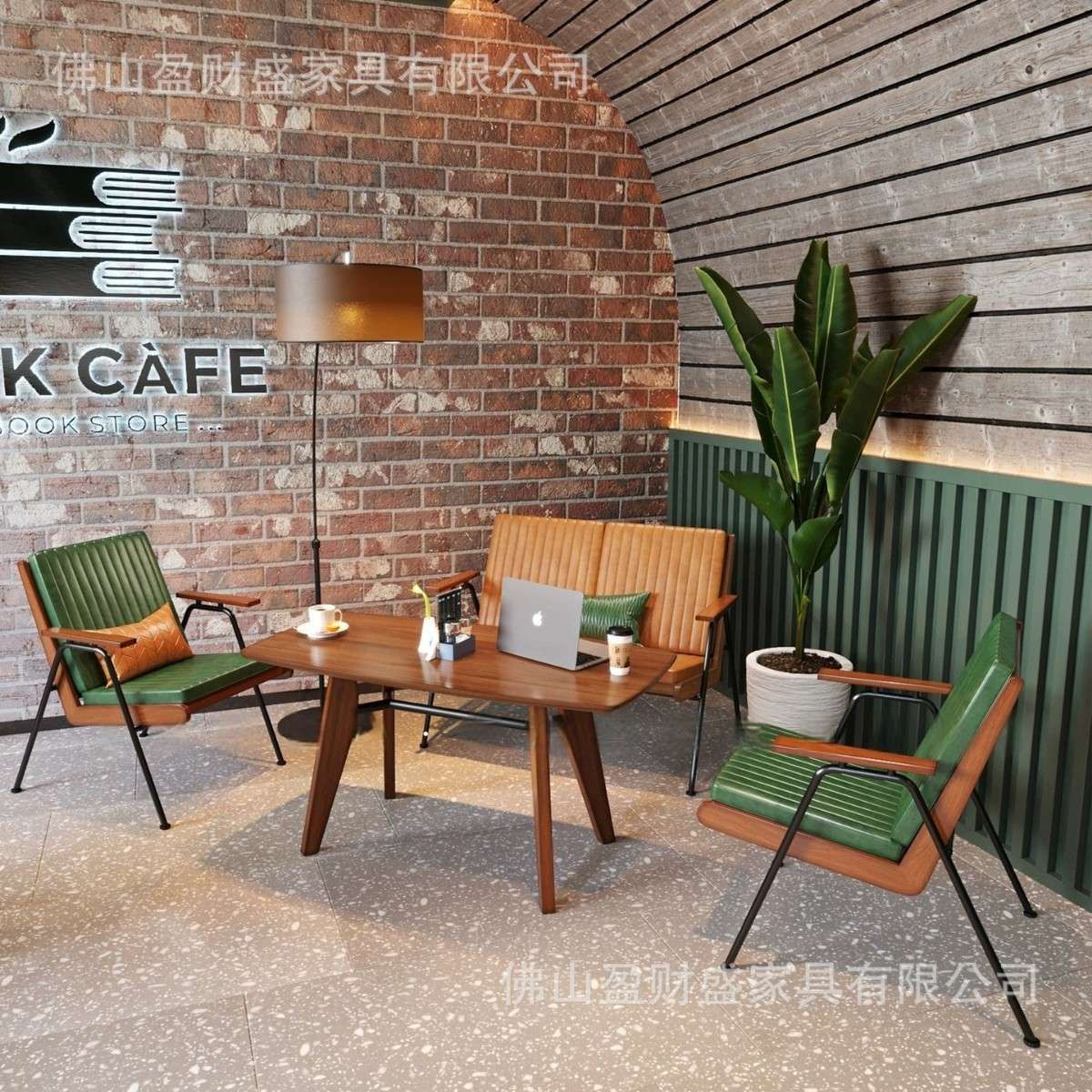 网红咖啡厅靠背沙发椅工业风复古休闲奶茶甜品店民宿书吧沙发组合