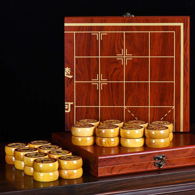 上漆金丝楠象棋实木鎏金象棋折叠棋盘家用大小号套装送长辈