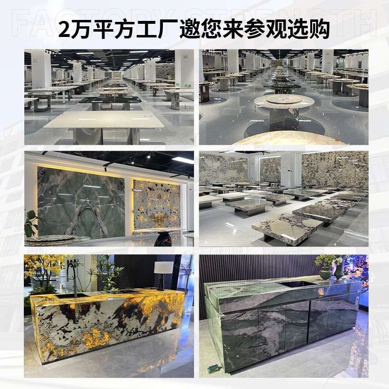 外贸 蓝翡翠奢石餐桌天然奢石圆桌意式轻奢高端家用旋转餐桌