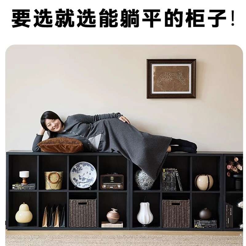 中古风书柜卡莱克格子柜黑色书架置物架客厅沙发边柜收纳柜八格柜