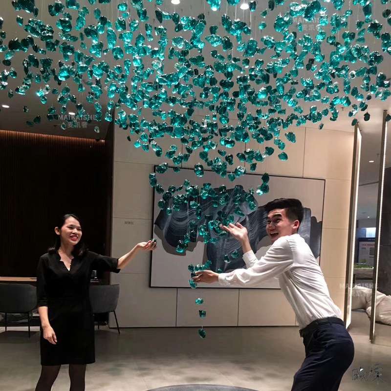 售楼部沙盘灯石头吊灯酒店大堂前台楼梯创意琉璃装饰非标工程灯具