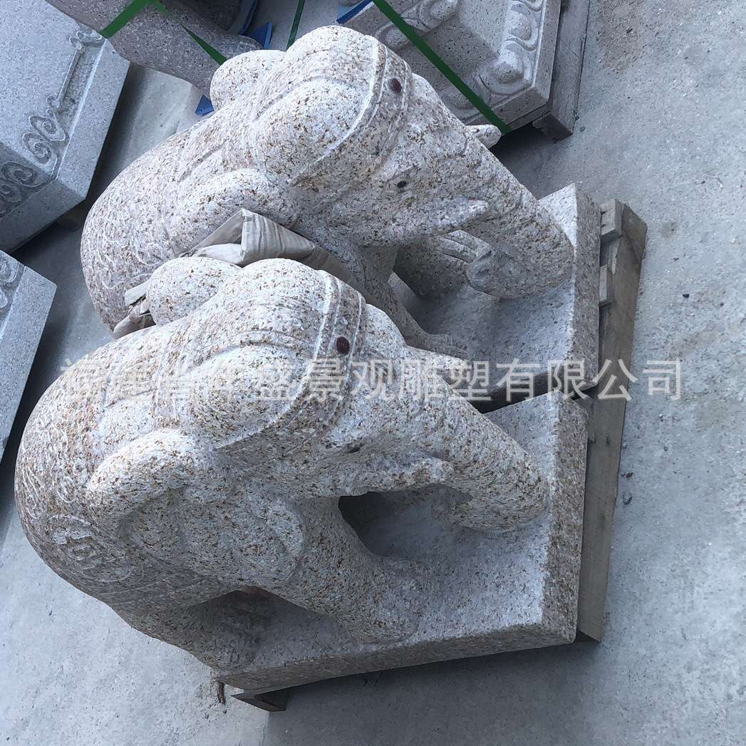 现货　福建石雕厂家供应黄锈石小象 商铺门口石像吉祥摆件