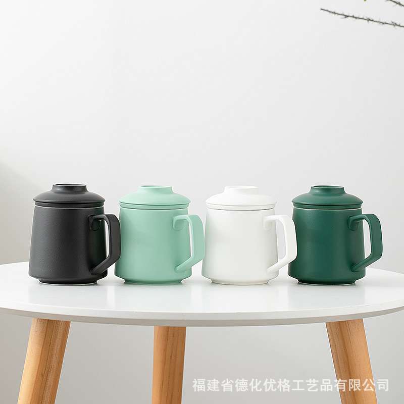 百川陶瓷马克杯带盖过滤茶水分离泡茶杯子办公室家用喝茶个人刻字