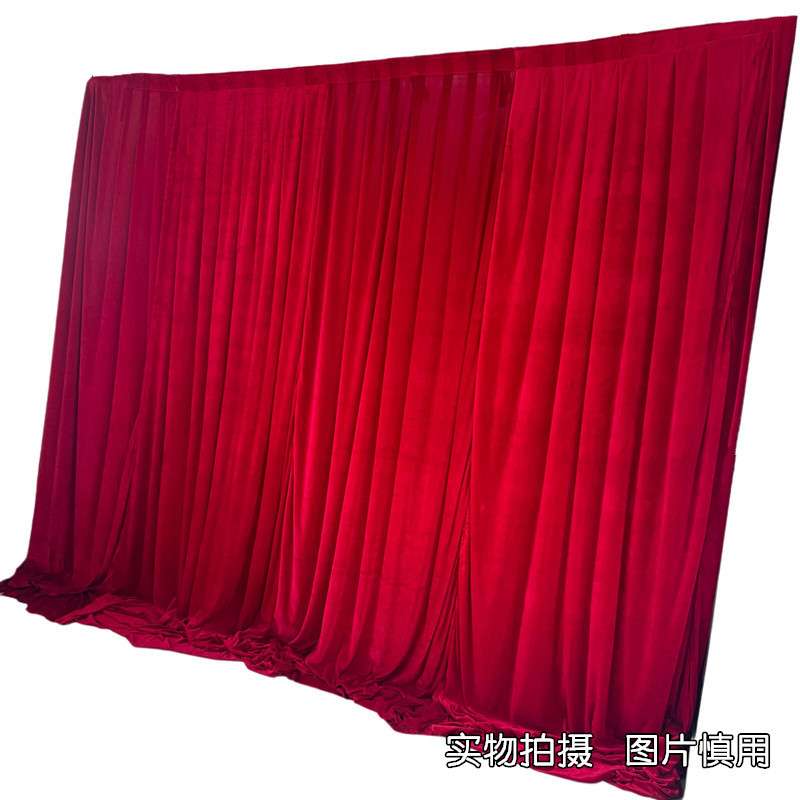 婚庆金丝绒红色绒布纱幔直播布幔婚礼舞台背景装饰结婚酒店装饰