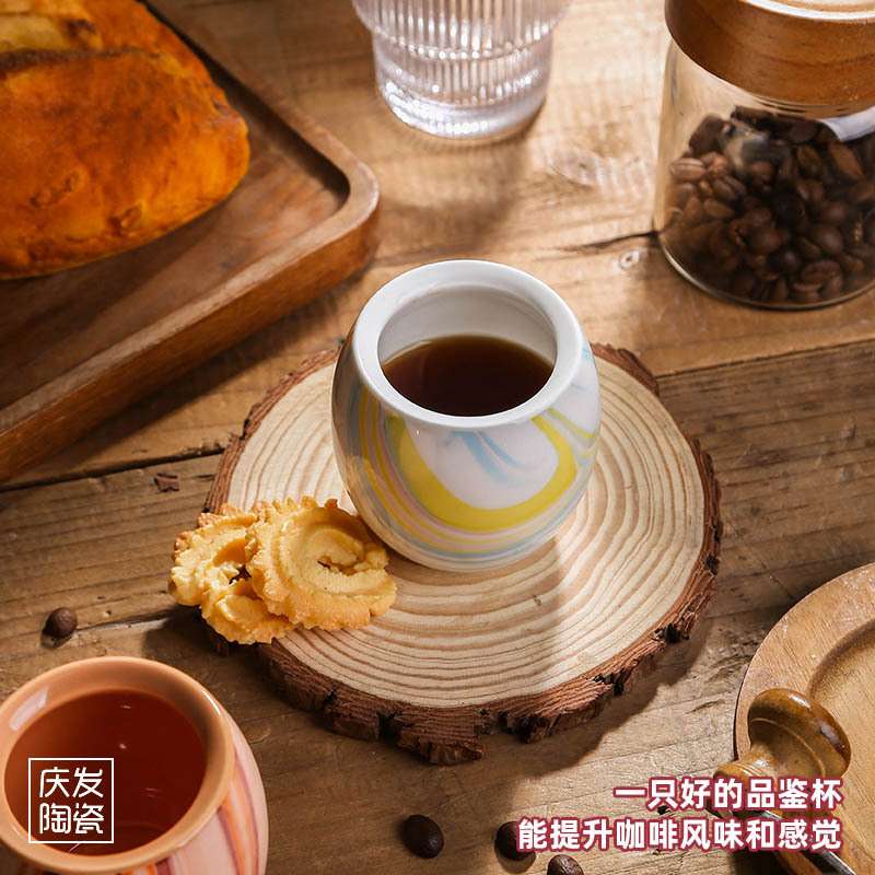 手冲咖啡品鉴杯 玛瑙纹理陶瓷主人杯加厚大理石纹手握蛋形小茶杯