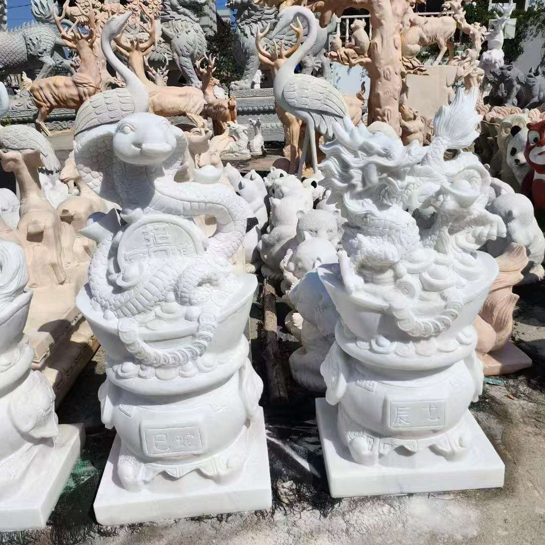 石雕十二生肖汉白玉属相动物鼠牛虎兔龙蛇马羊猴鸡狗猪厂家现货