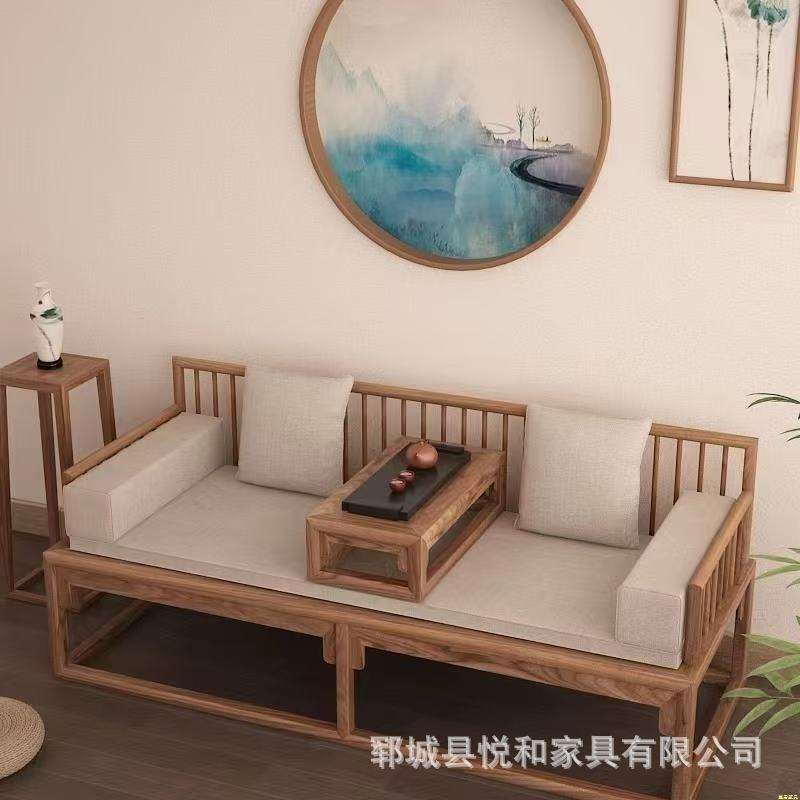 新中式老榆木罗汉床推拉床榻小户型沙发榻椅禅意民宿床榻家具组合