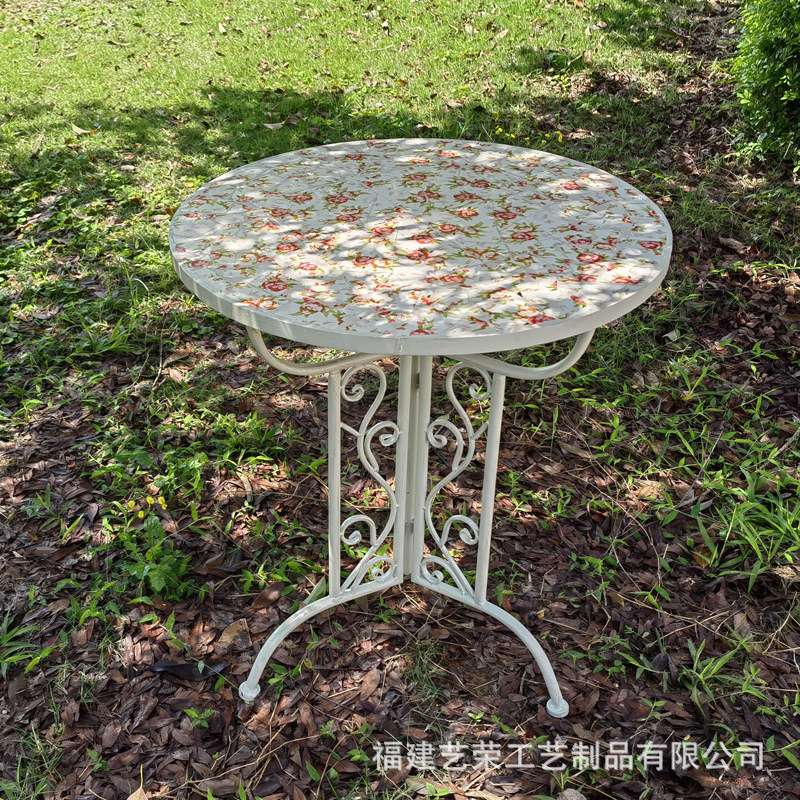 简约铁艺阳台桌椅户外美式休闲组合庭院折叠金属瓷砖桌面外摆桌子