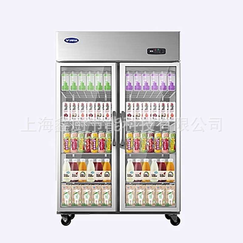 银都双门饮料柜商用冰柜双门立式冰箱陈列柜超市冷藏风冷展示柜