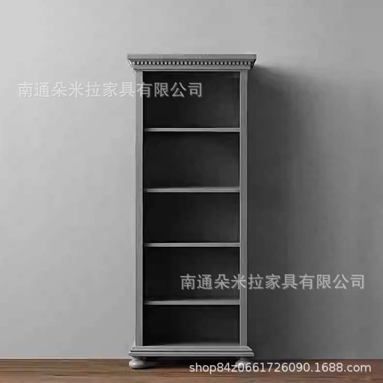 美式实木儿童书柜多层置物柜小户型白色窄柜落地书架展示柜收纳柜