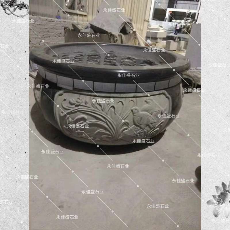 花岗岩水缸水钵水景荷花缸花盆整石石盆石钵雕刻花瓶石头水缸摆件
