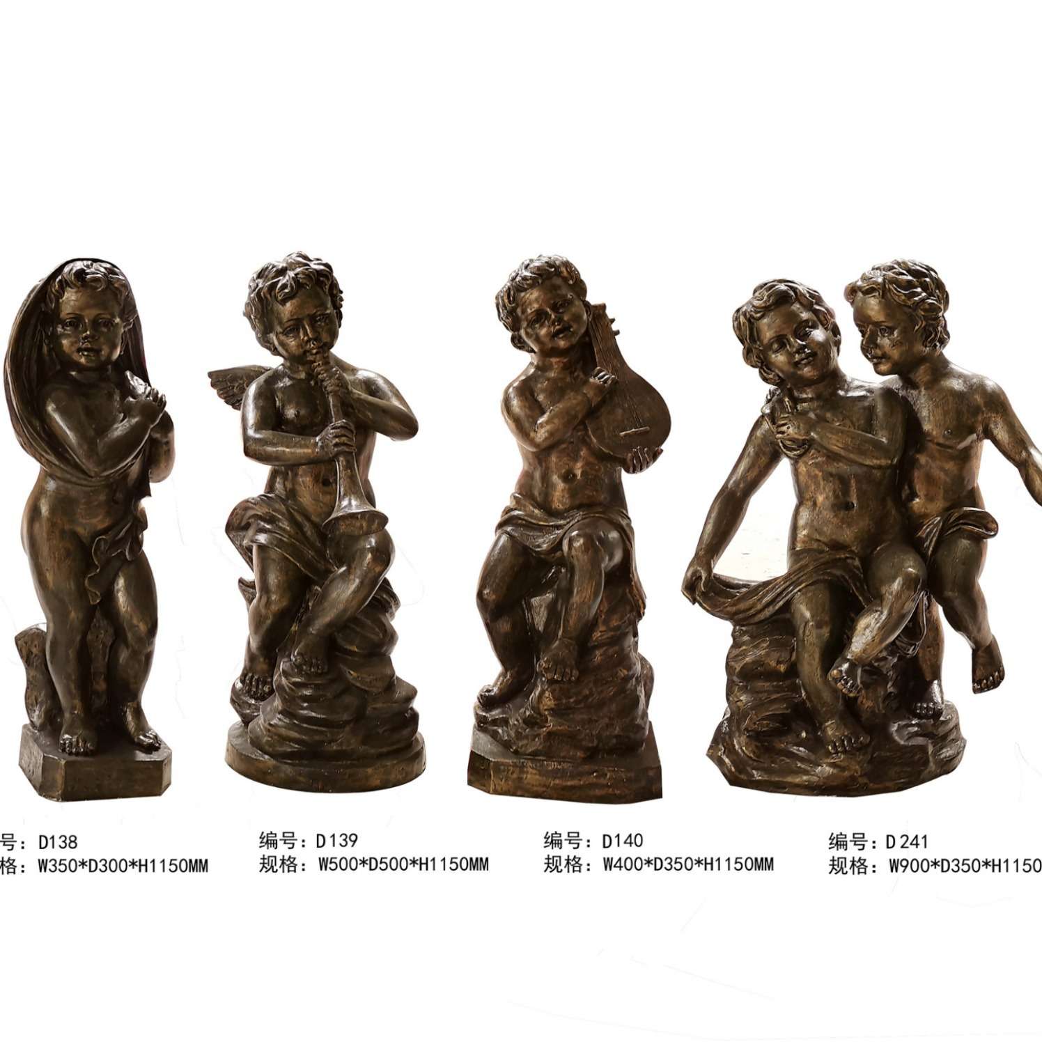 欧式男孩女孩小天使砂岩情景雕塑 公园公共场所音乐小孩雕塑摆件