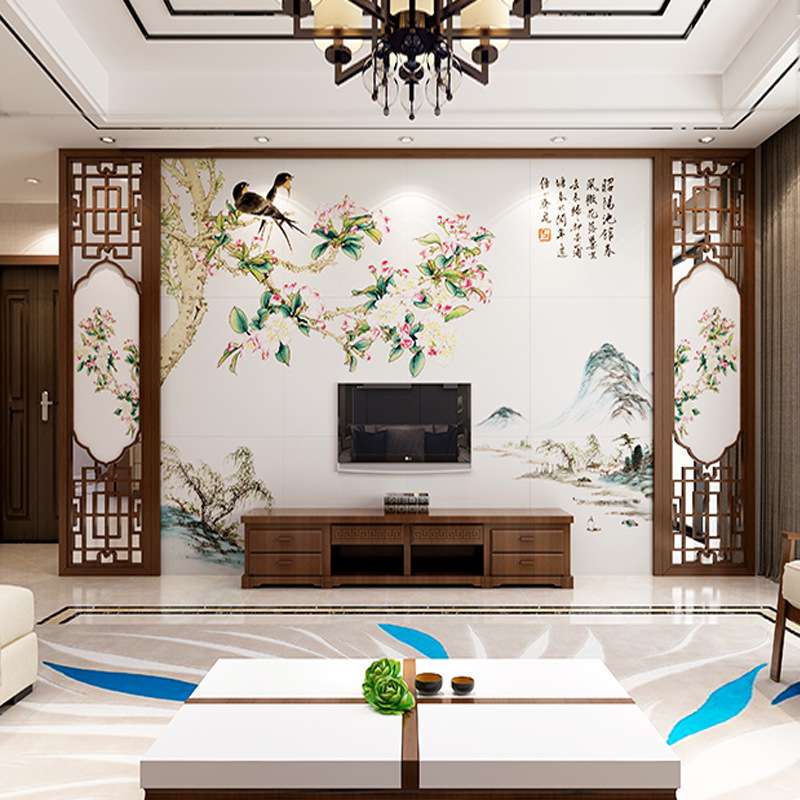 新中式客厅镂空实木屏风 电视背景实木花格 花格吊顶装饰