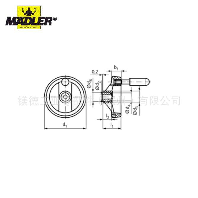 Maedler 带旋转圆柱把手 塑料制手轮 DIN522