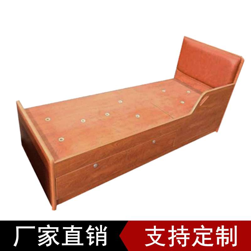 船舶板式家具单层夹板实木床防火板阻燃夹板床带抽屉木制单人床