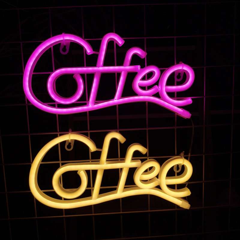 LED字母coffee咖啡霓虹灯造型灯彩灯挂墙氛围灯圣诞节日酒吧装饰