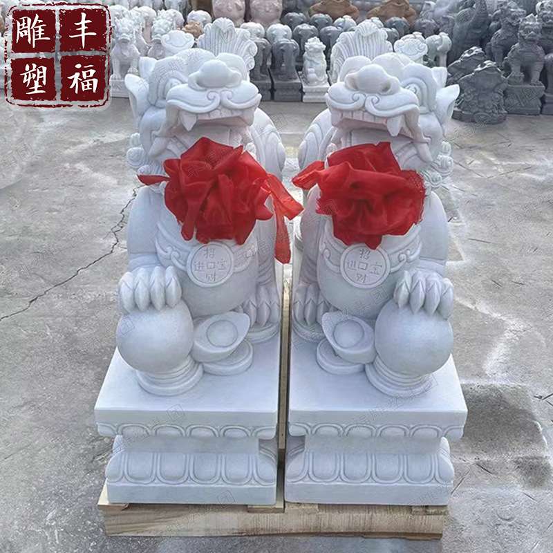 大理石貔貅雕塑厂家汉白玉貔貅家居户外门口看门装饰石雕貔貅一对