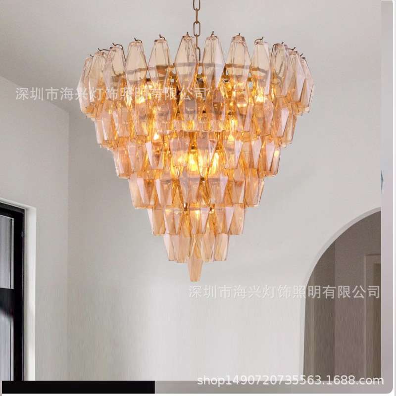 法式MURANO淡彩色色玻璃南洋中古客厅穆拉诺水晶别墅楼梯客厅吊灯
