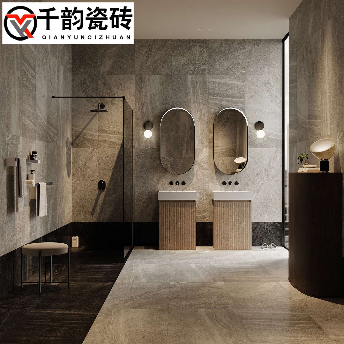 风沙石砂岩拉槽仿石纹质感瓷砖600*1200别墅卫生间墙砖防滑地砖