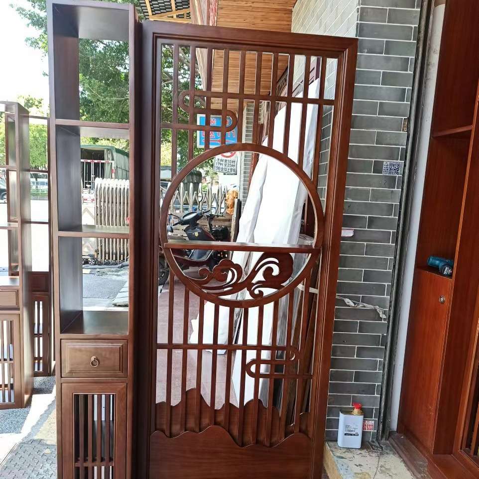 胡桃木中式屏风实木柜 仿古玄关储物收纳柜花格一体网红隔断柜