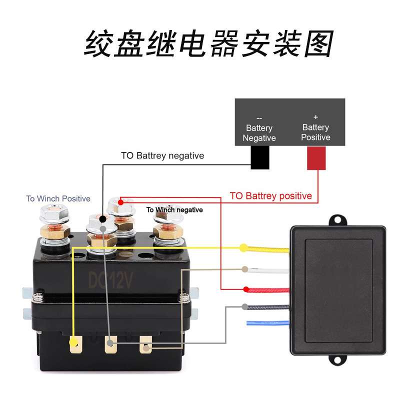 绞盘接触器12V/24V500A越野车/ATV/UTV绞盘专用继电器遥控套装