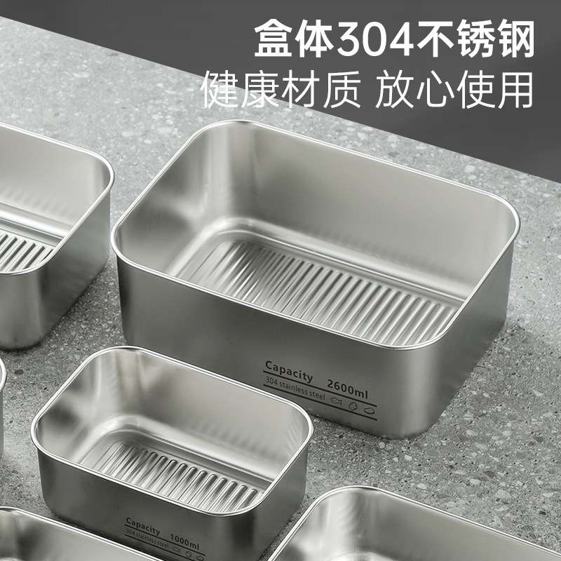 跨境304不锈钢保鲜盒子饭盒微波炉学生便当盒餐具套装冰箱备菜盘