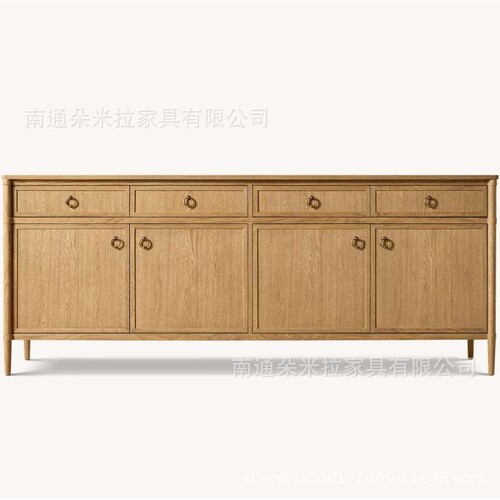 RH美式简约实木四门带抽屉边柜法式橡木客厅餐边柜酒柜两门茶水柜