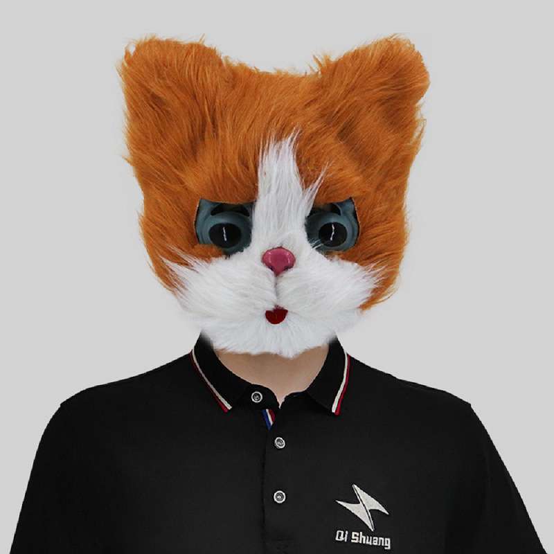 可爱猫咪塑料面具万圣节舞会派对搞笑角色动物面罩小猫咪全脸装饰