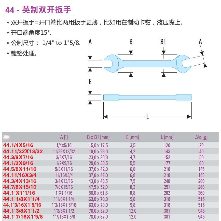 44系列 英制 双开口扳手 两用扳手 44.19/32X11/16图片