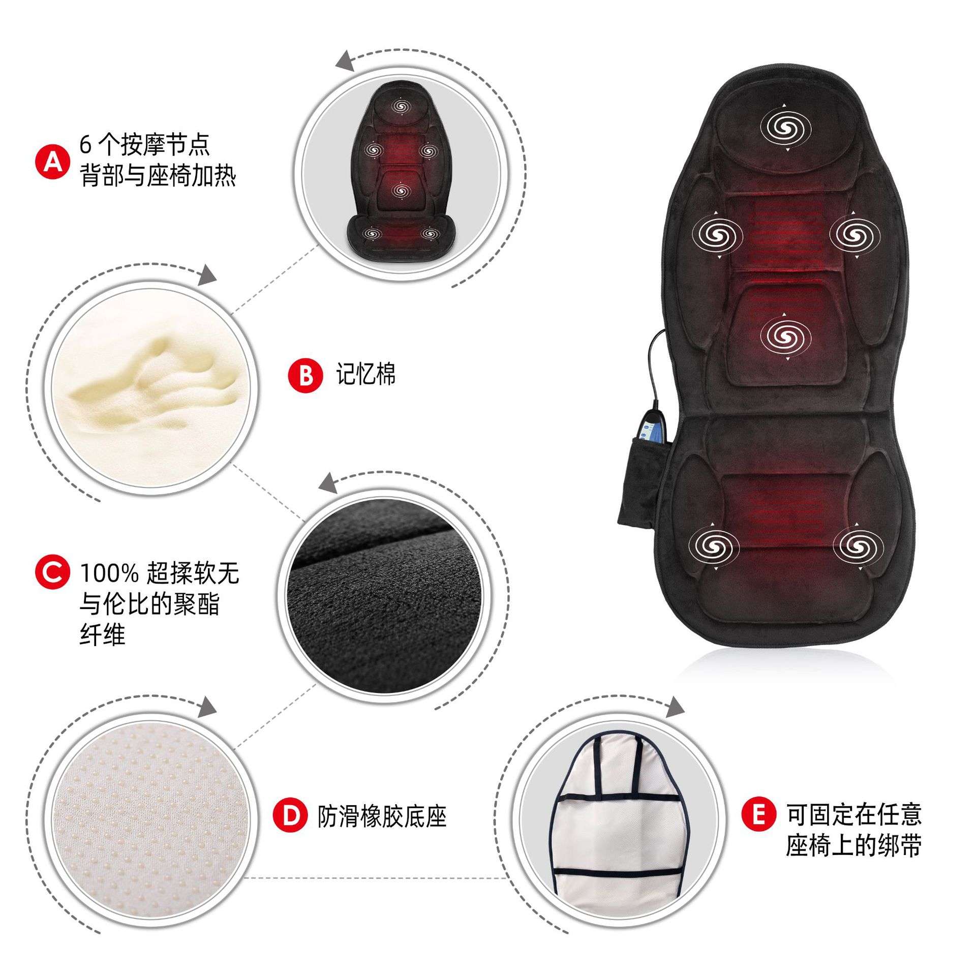 汽车按摩坐垫车用家用臀部颈椎腰背部按摩器车载加热按摩靠垫跨境