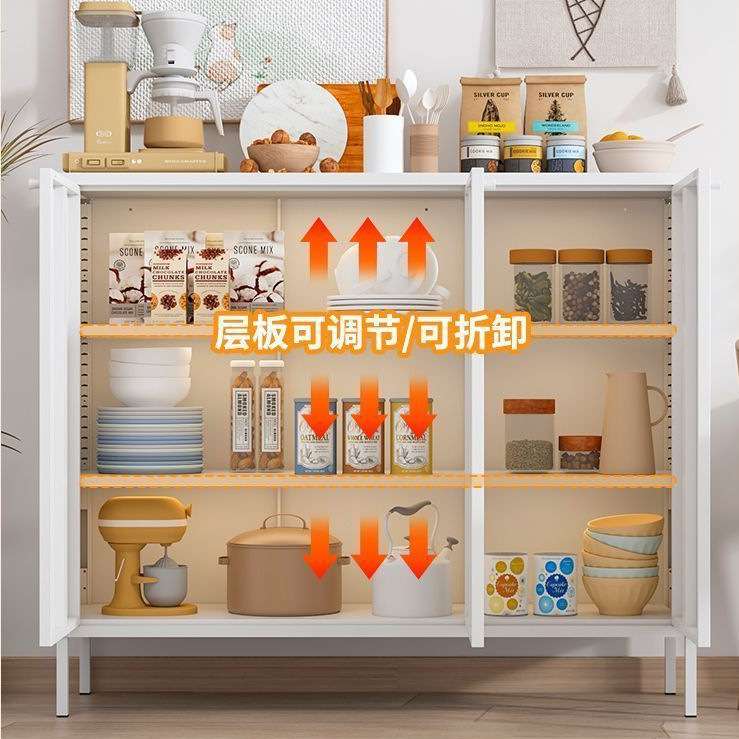 加厚轻奢铁艺餐边柜家用双开门橱房收纳茶水柜出租房阳台储物柜子