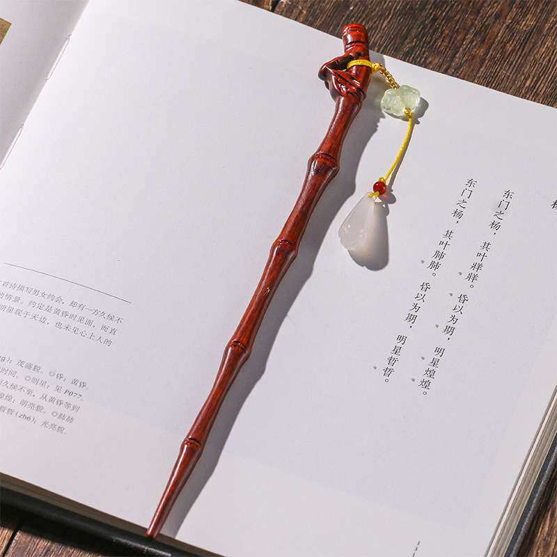 紫檀木潮古风创意混搭玉髓玉兰花穗子盘发中式发钗